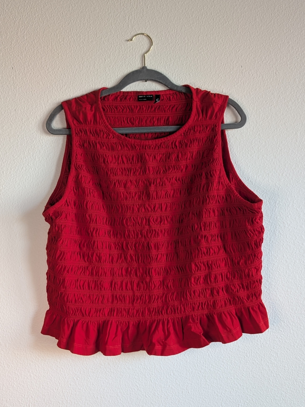 Ann Taylor Red Smocked Sleeveless Top with Ruffle Hem